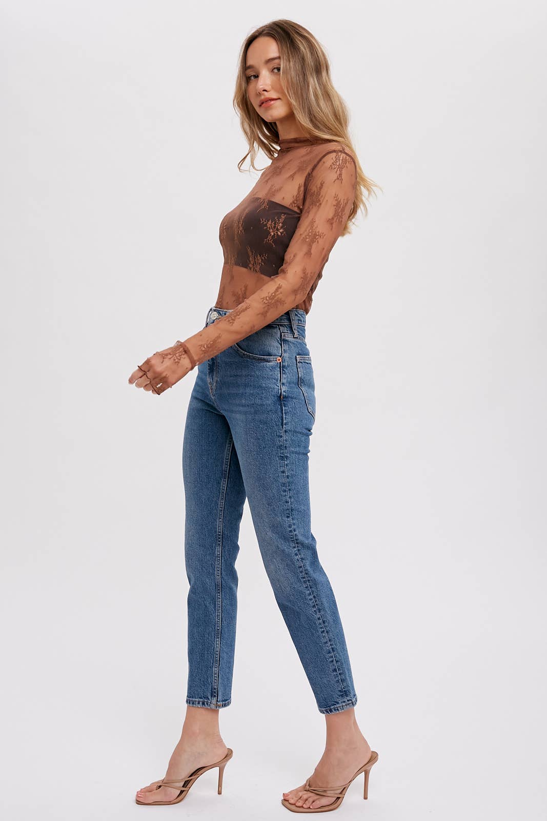 Bluivy - Vente Chemisier – femme - Top en maille avec superposition en tulle brodé floral45