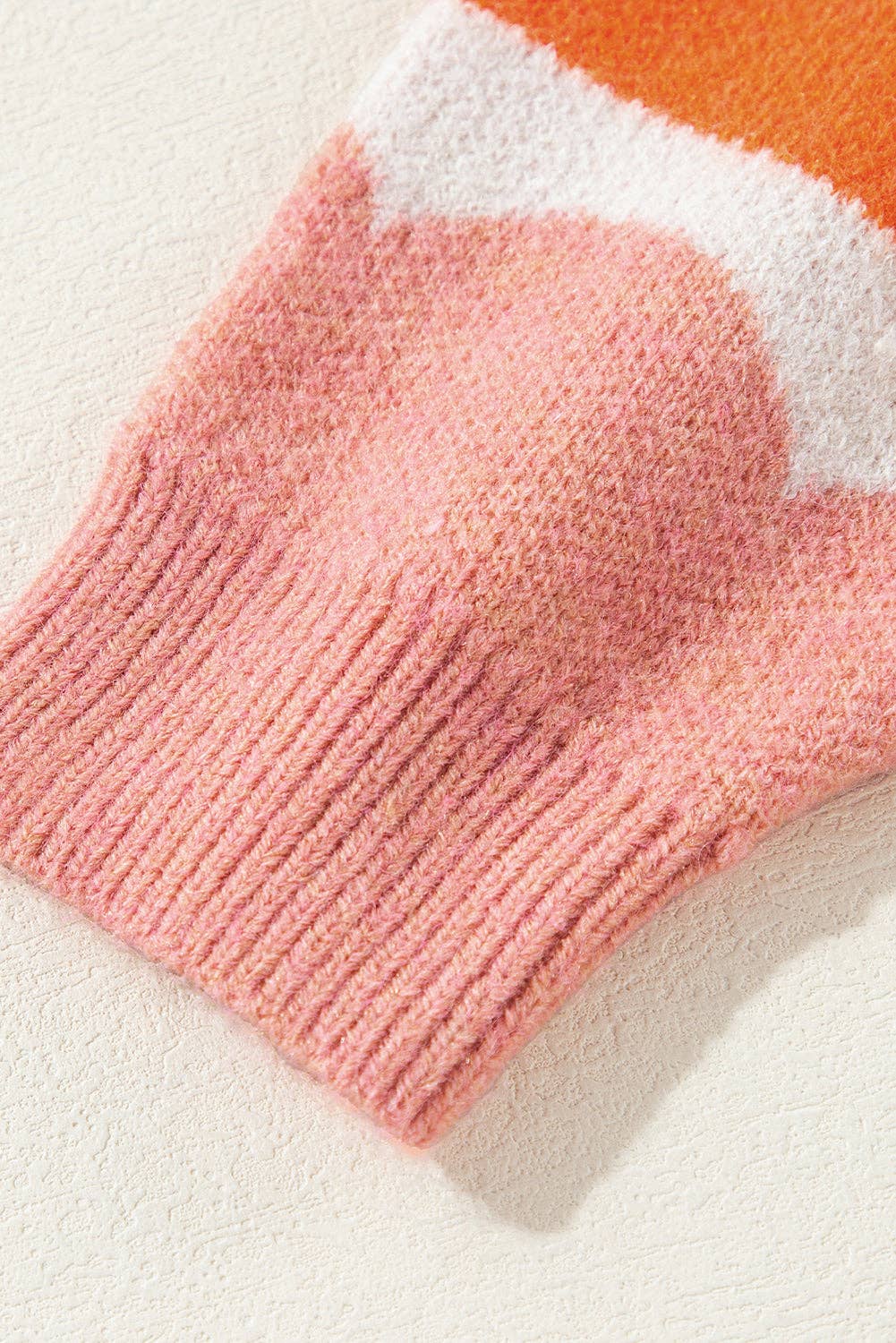 Rose Red Wave Striped Balloon Sleeve Drop Shoulder Sweater for wholesale on Faire8