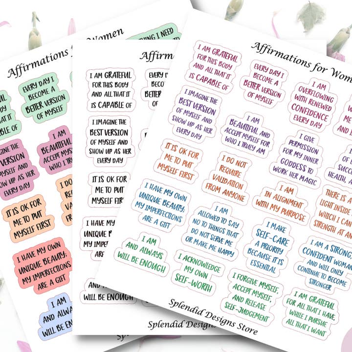 Positive Affirmations for Women Sticker Sheet for wholesale by Splendid Designs Store