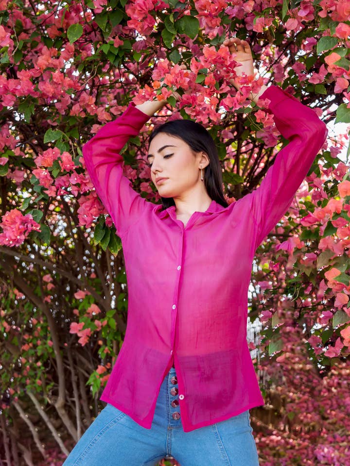 Pink Petal Ombre Gauze Shirt for wholesale by Offtheory