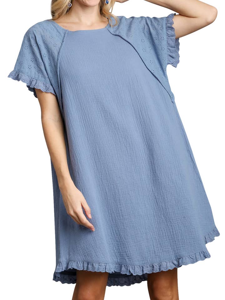 Abito corto in garza di cotone a girocollo per la vendita all'ingrosso da parte di Vanilla Monkey