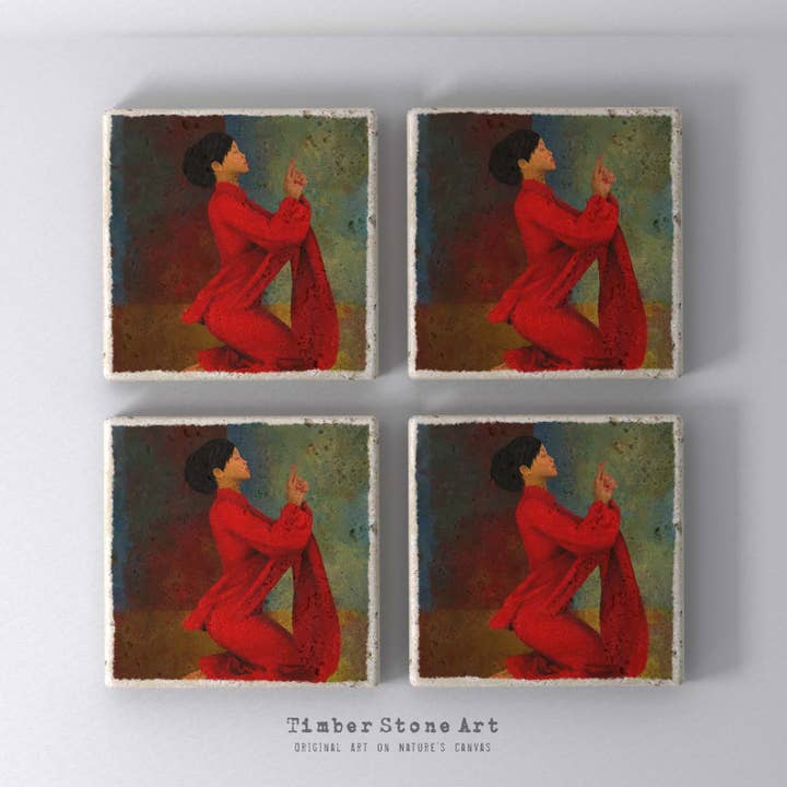 ETHNIC0476 - Set med 4 underlägg av natursten för wholesale av Timber Stone Art