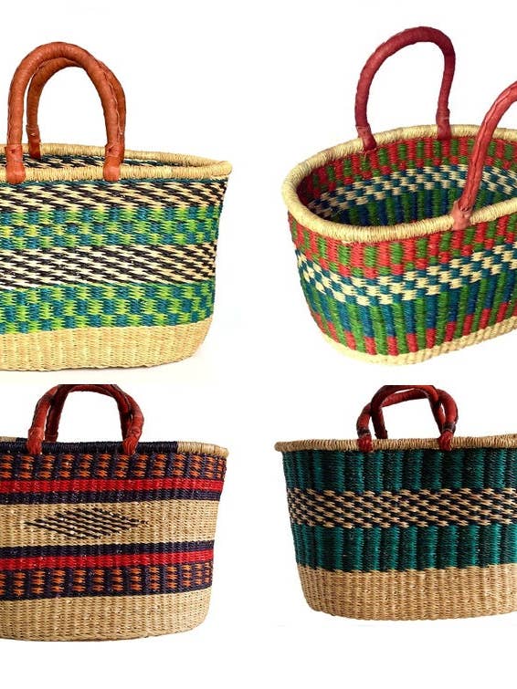 PANIERS OVALES AFRICAINS BOLGA GHANA - COULEURS ASSORTIES, 1 UNITÉ pour la vente par The African Home Goods