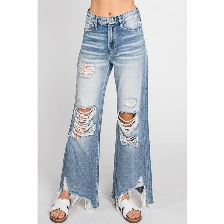 Distressed High Waisted Vintage Crop Flare Denim for wholesale by BNS