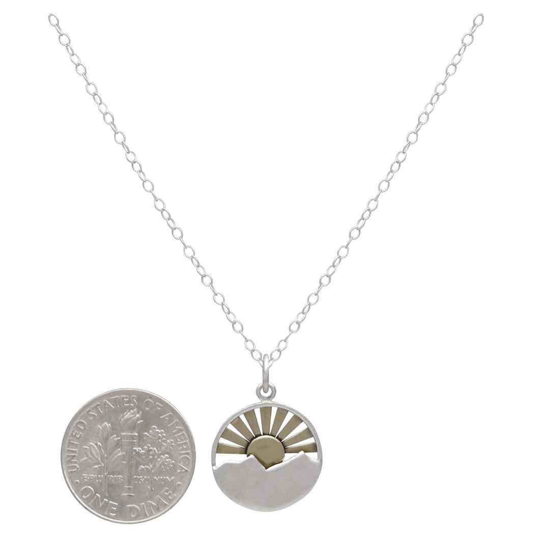 Nina Designs - Wholesale Pendant/Charm Necklace - Silver Mountain with Bronze Sun Rays Necklace2