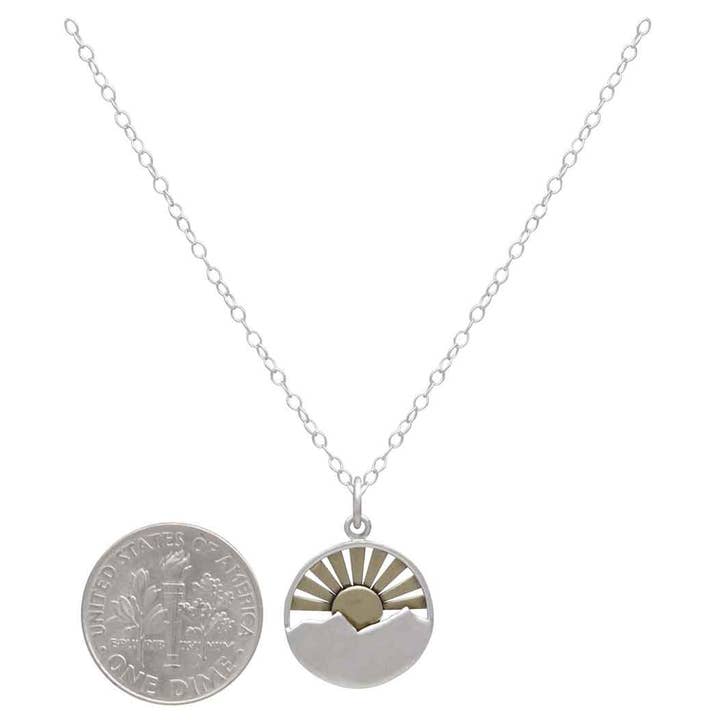 Nina Designs - Wholesale Pendant/Charm Necklace - Silver Mountain with Bronze Sun Rays Necklace2