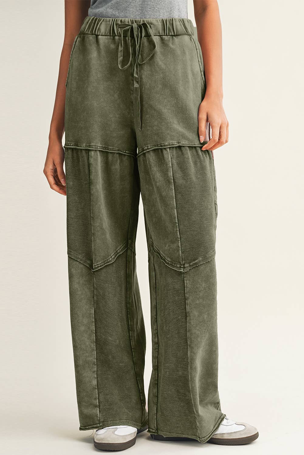 Little Daisy Closet - Wholesale Pants - Women's -  LDC Mineral Wash Tiered Wide Leg Patchwork Drawstring Pants9