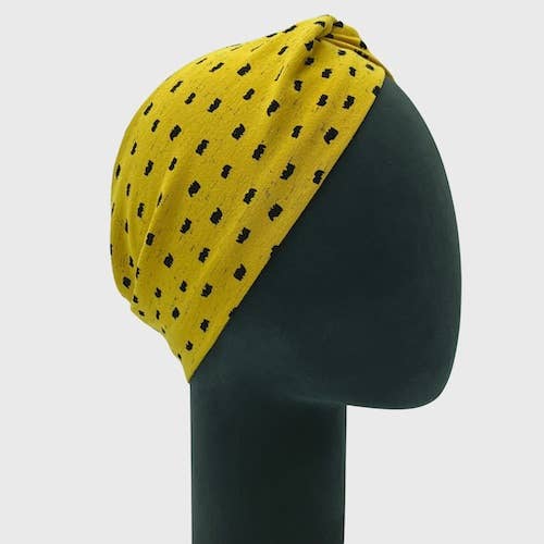 KINDL wien - Wholesale Fashion Headband - Women's - Turban Style Headband Yellow Black Dots Cotton Jersey