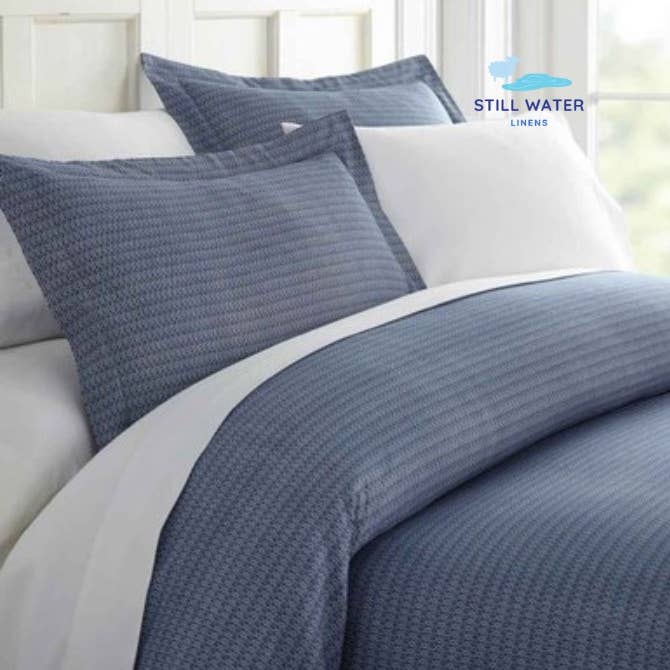 Blue Diamond Patterned 3-Piece Duvet Cover Set for wholesale by Still Water Linens