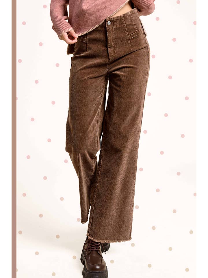 La Miel - Wholesale Pants - Women's - MCP4220-Mineral Washed High Waisted Wide Leg Corduroy Pants