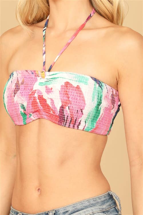 White Multi Painterly Bandeau With Thin Tie Back Top for wholesale on Faire3