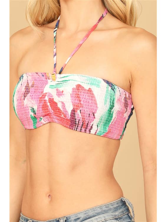 White Multi Painterly Bandeau With Thin Tie Back Top for wholesale on Faire3