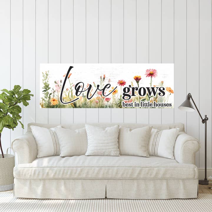 Placa de Parede Primavera Casa de Campo O Amor Cresce Melhor em Pequenas Casas | Arte Floral Rústica por atacado de TX USA Corporation