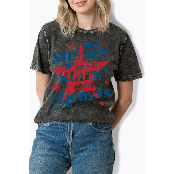 Amused by Blue - Wholesale T-Shirt (Graphic) - Women's - 4th of July Bright Star Mineral Washed T Shirt