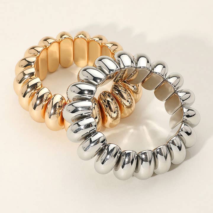 Chunky Metal Done Beaded Stretch Bracelet for wholesale by Sensibling Corp.