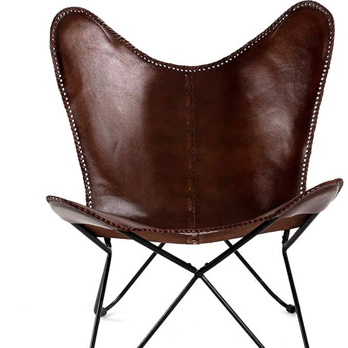 Tuzech Leather Butterfly Chair Vintage Leather Lounge Relax Arm Chair Handmade Genuine Leather Butterfly Chair White Leather Cover (with Fold-able Stand) 103x84x70 cm for wholesale by Tuzech Leather