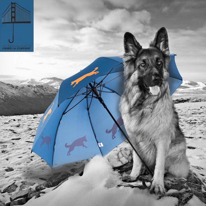 The San Francisco Umbrella Company - Wholesale Umbrella - Unisex - Navy Blue Umbrella Featuring Orange German Shepherd