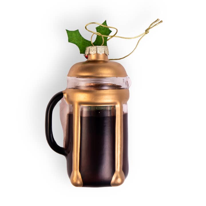 French Press, Hand Painted Vintage Glass Christmas Decorative Ornament for wholesale by Chive