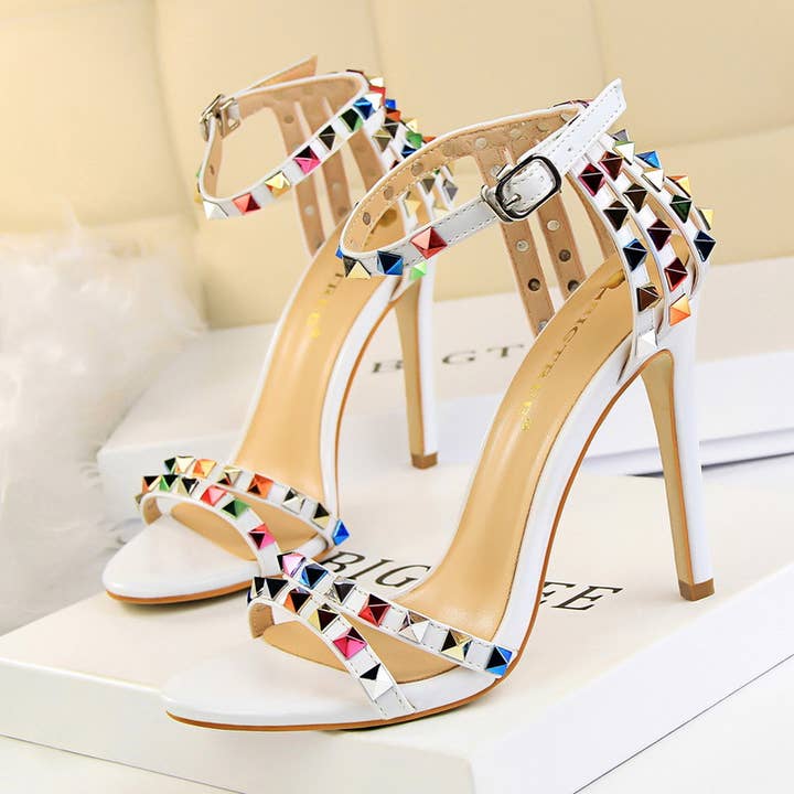 ACCITY - Wholesale High Heels - Women's - WOMEN STILETTO OPEN TOE STUDDED HIGH HEELS_CWSHH0056