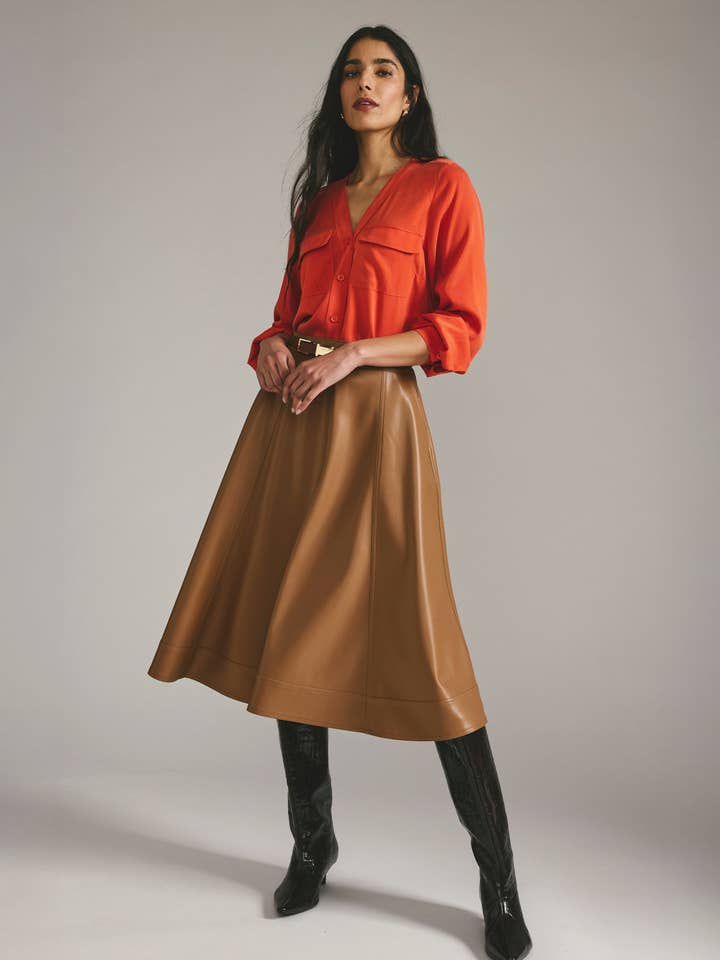 Charlotte Vegan Leather Skirt - Classic Camel for wholesale by Universal Standard