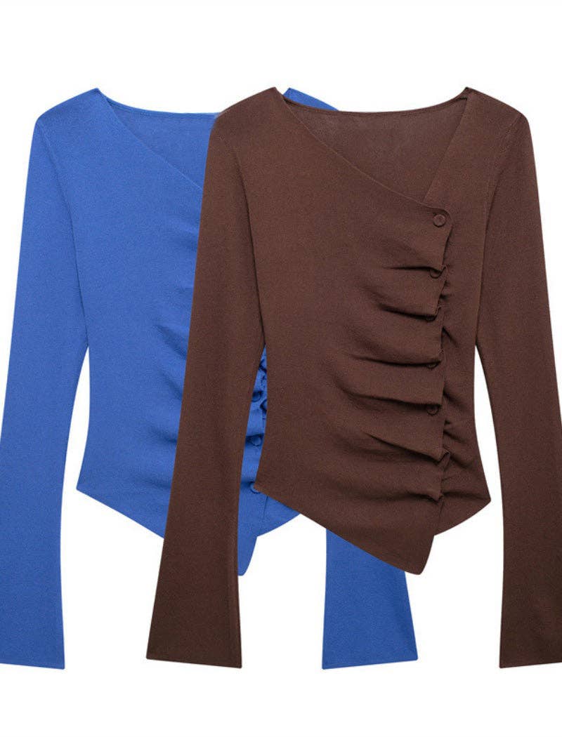 Katinki - Wholesale Blouse - Women's - Asymmetrical Buttoned Long Sleeve Top7