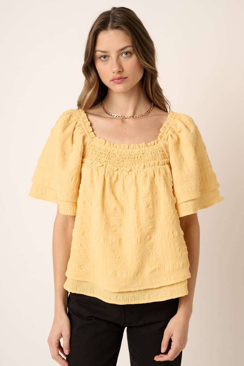 mittoshop - Wholesale Blouse - Women's - H14894-TEXTURE SMOCKED FLUTTER SLEEVE BLOUSE6