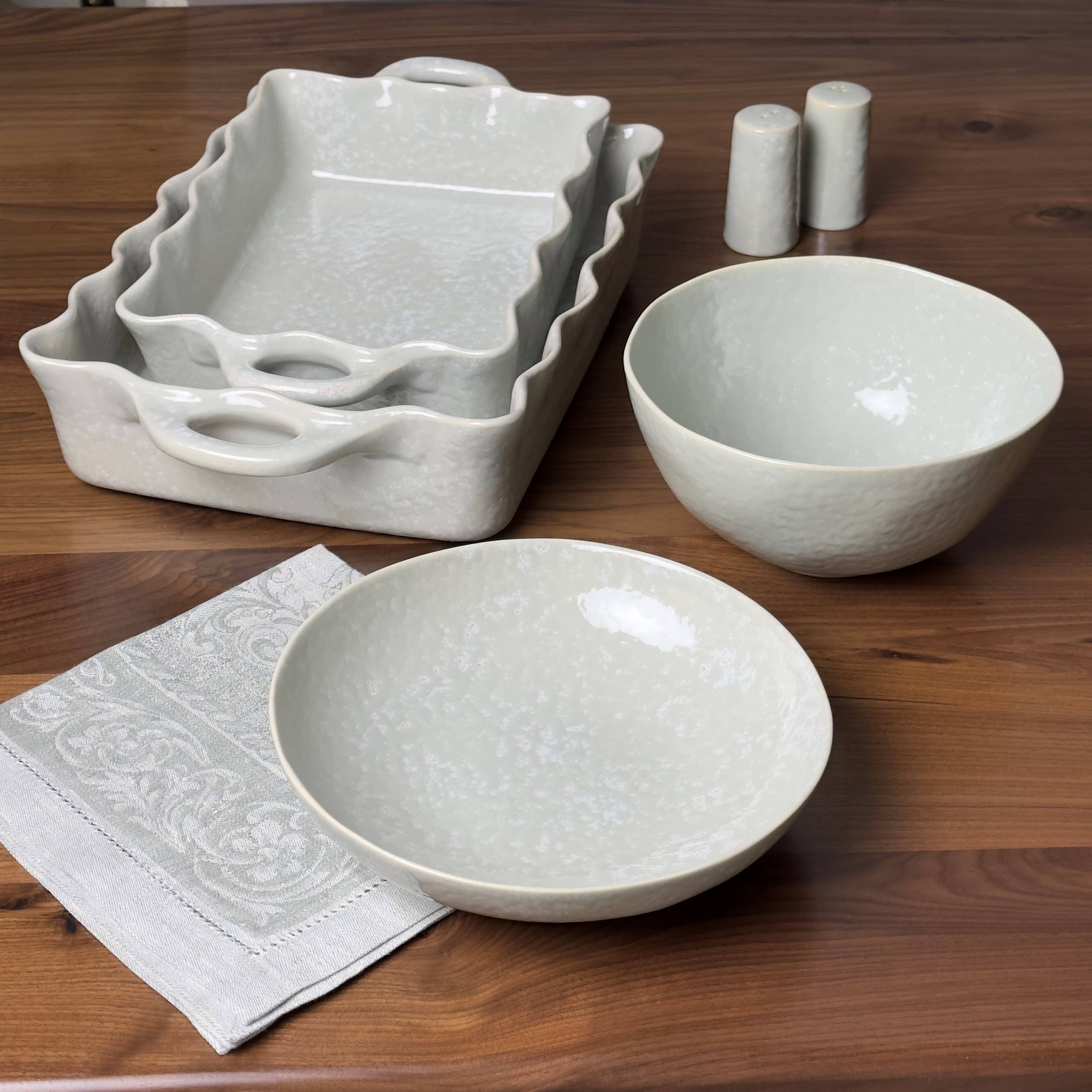 Carmel Ceramica - Wholesale Baking Dish - Cozina Gray Ruffled Baker1