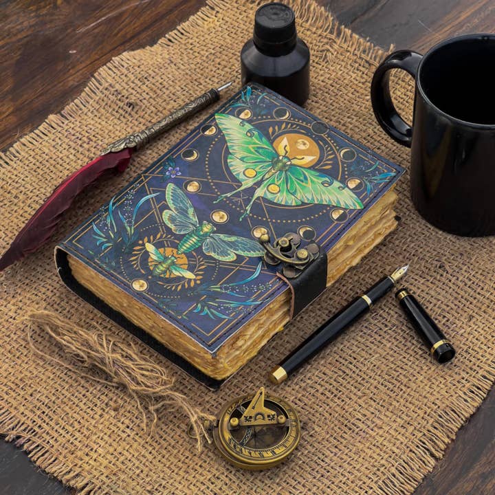 R K Handicrafts and Exporters - Wholesale Journal/Diary - Leather Journal Blank Vintage Notebook with Butterfly Print