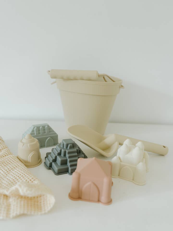 Sand Beach Bucket with Castle Toys for wholesale by Peaks & Valleys Baby