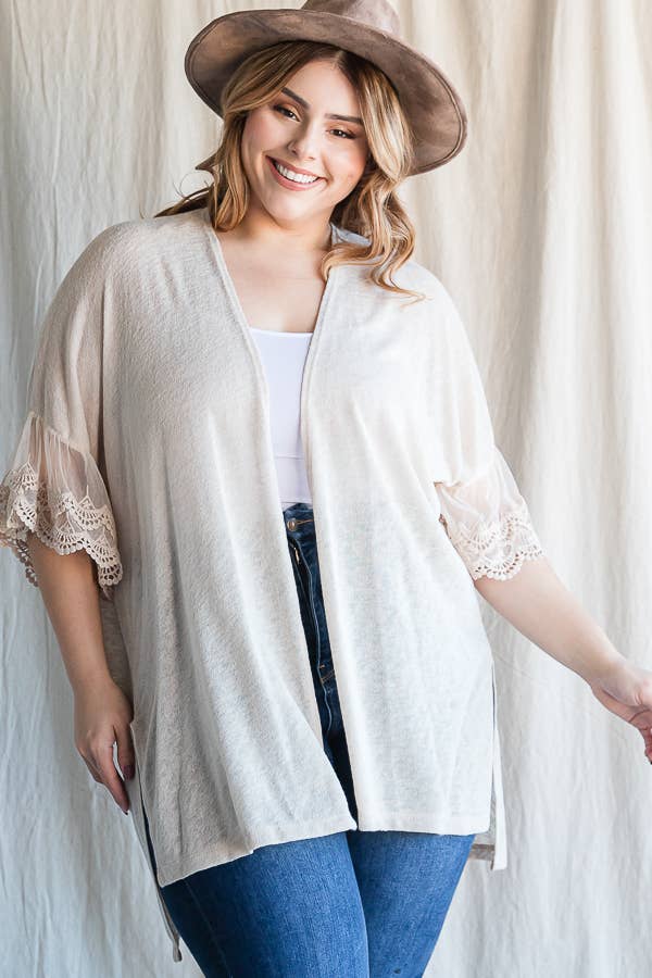 7th Ray – Engroshandel Cardigan - Dame – [PLUS SIZE] Cardigan til kvinder med blondeærmer til hverdagsbrug T4485XL15