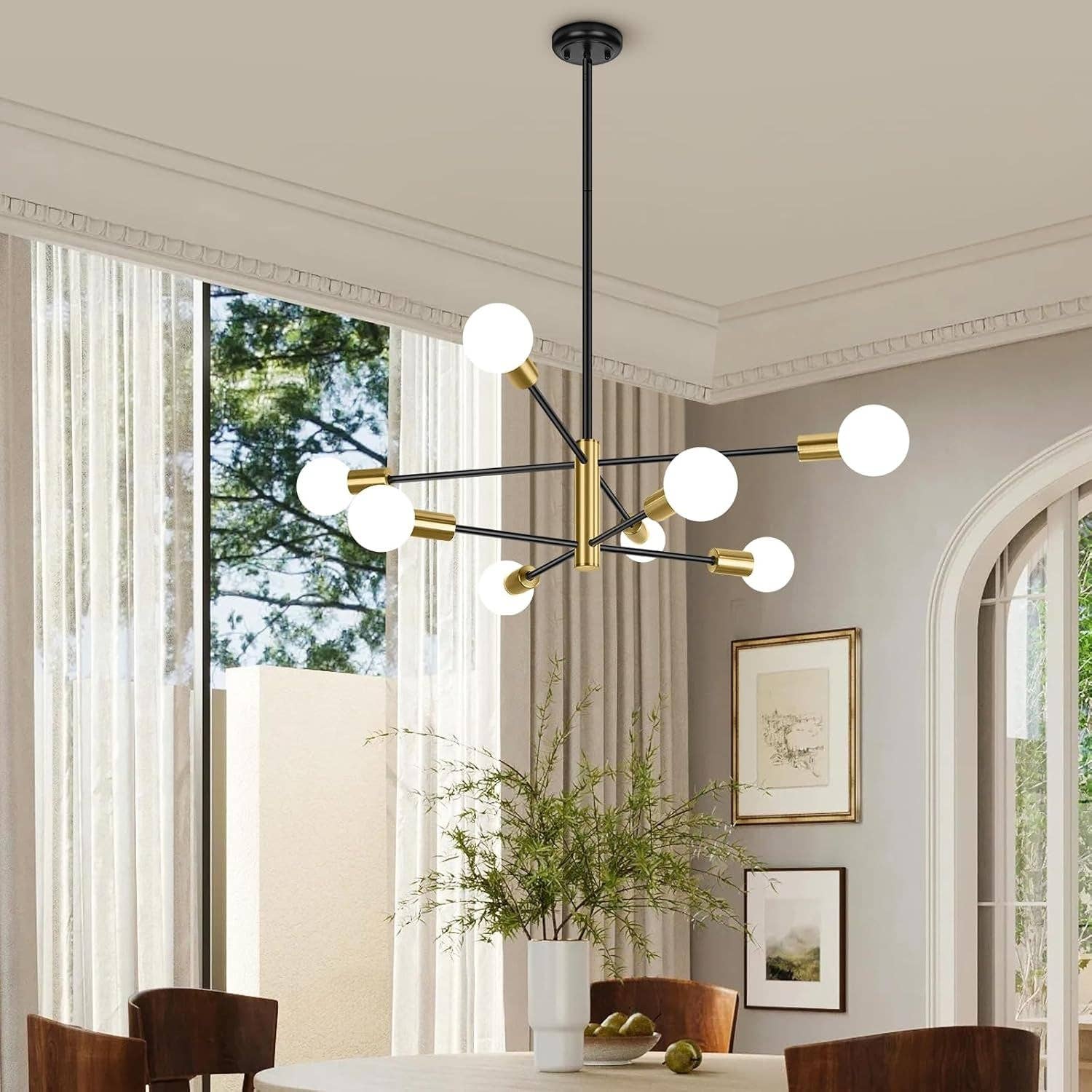 Eight Light Modern Sputnik Chandelier Black And Gold for wholesale on Faire6