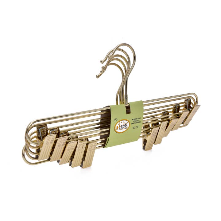 Quality Hangers - Wholesale Clothes Hangers - M073 Gold Straight Hangers Heavy Duty with Clips - 100 Pcs