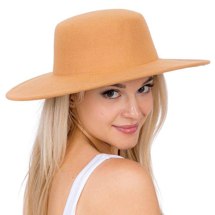 Cap Zone - Wholesale Boater Hat - Unisex - Solid Rancher Flat Top Wide Felt Boater Hat0
