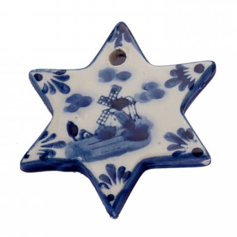 Heinen Delfts Blauw - Wholesale Ornament - Ster aan lint0