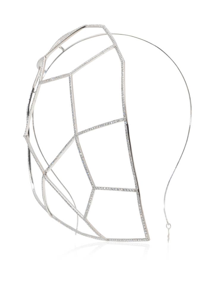 Warrior Headpiece with White Diamonds in Sterling Silver for wholesale by SALLY SKOUFIS™