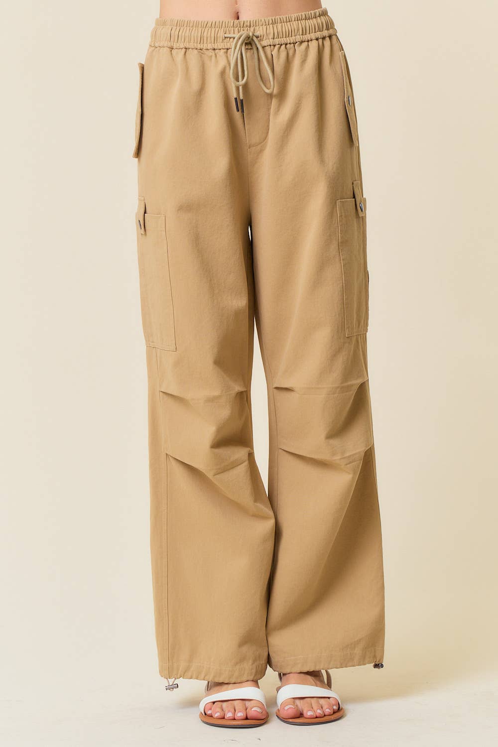 Doe and Rae - Wholesale Broek - Dames - CARGOBROEK VAN KATOENKEPERSTOF MET HOGE TAILLE EN WIJDE PIJPEN - 8793P5