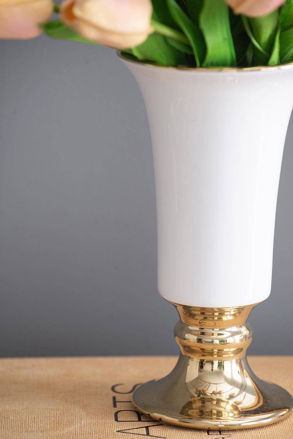 A&B Home Group Inc. - Wholesale Vase - D4.5x8" Elliette Pedestal Vase - White/Gold2