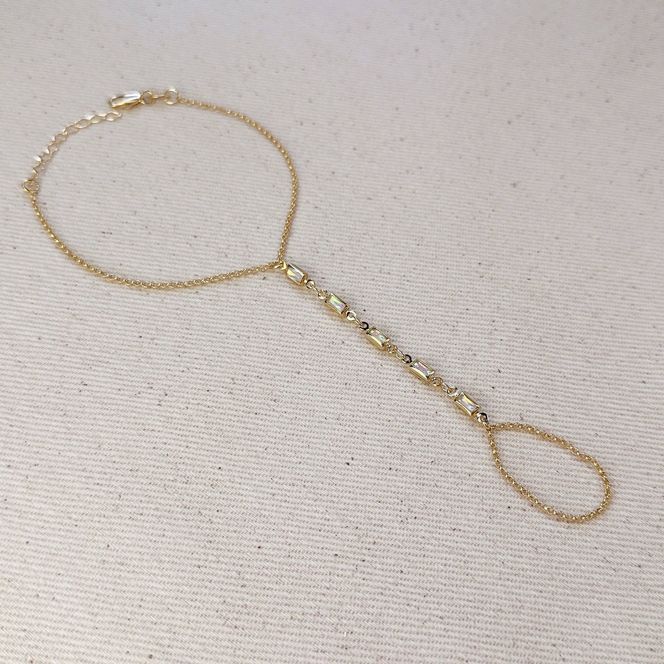 GoldFi - Wholesale Link & Chain Bracelet - 18k Gold Filled Mother of Pearl Hand Chain2