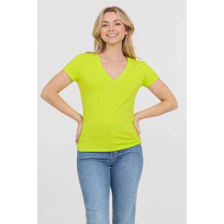 Short Sleeve V Neck Classic Fit Cotton Knit Tee for wholesale by Popular 21