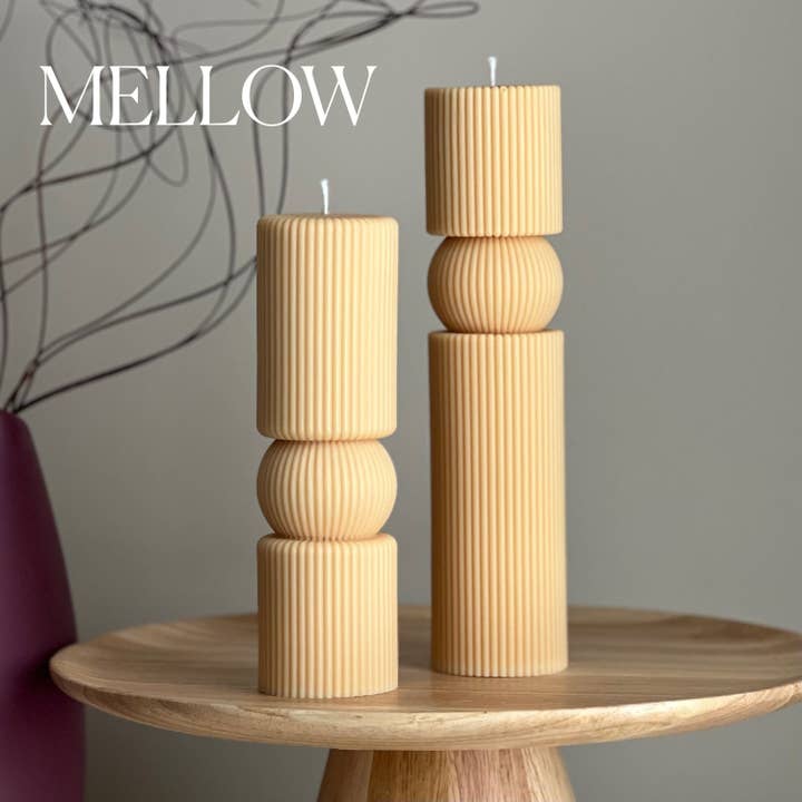 Estelle Studio - Wholesale Pillar Candle - Roman Ribbed Tall Pillar Candle Set