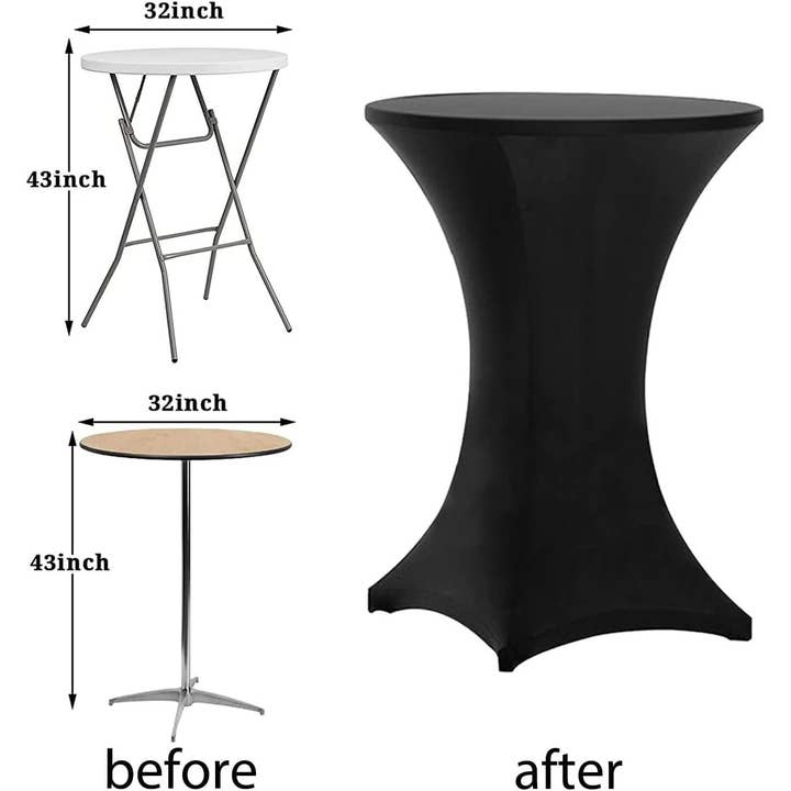 pc Black Spandex Cocktail Table Cover 32 Inch Round 8 Pack Set for wholesale on Faire5