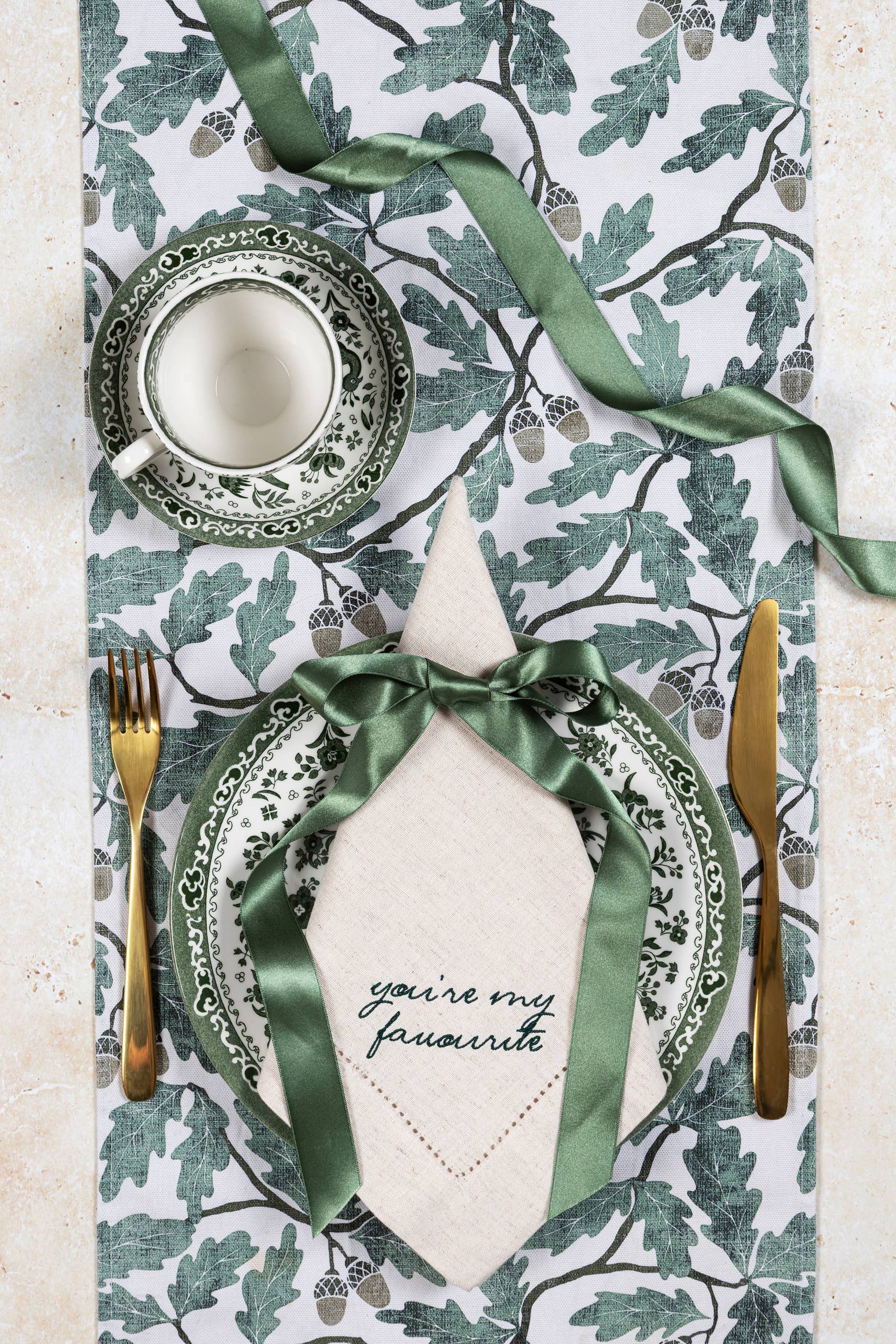 Pintail Candles | Avalon Home – wholesale Dinner & cloth napkin – You’re My Favourite Linen Napkins Green | Embroidered Napkin2