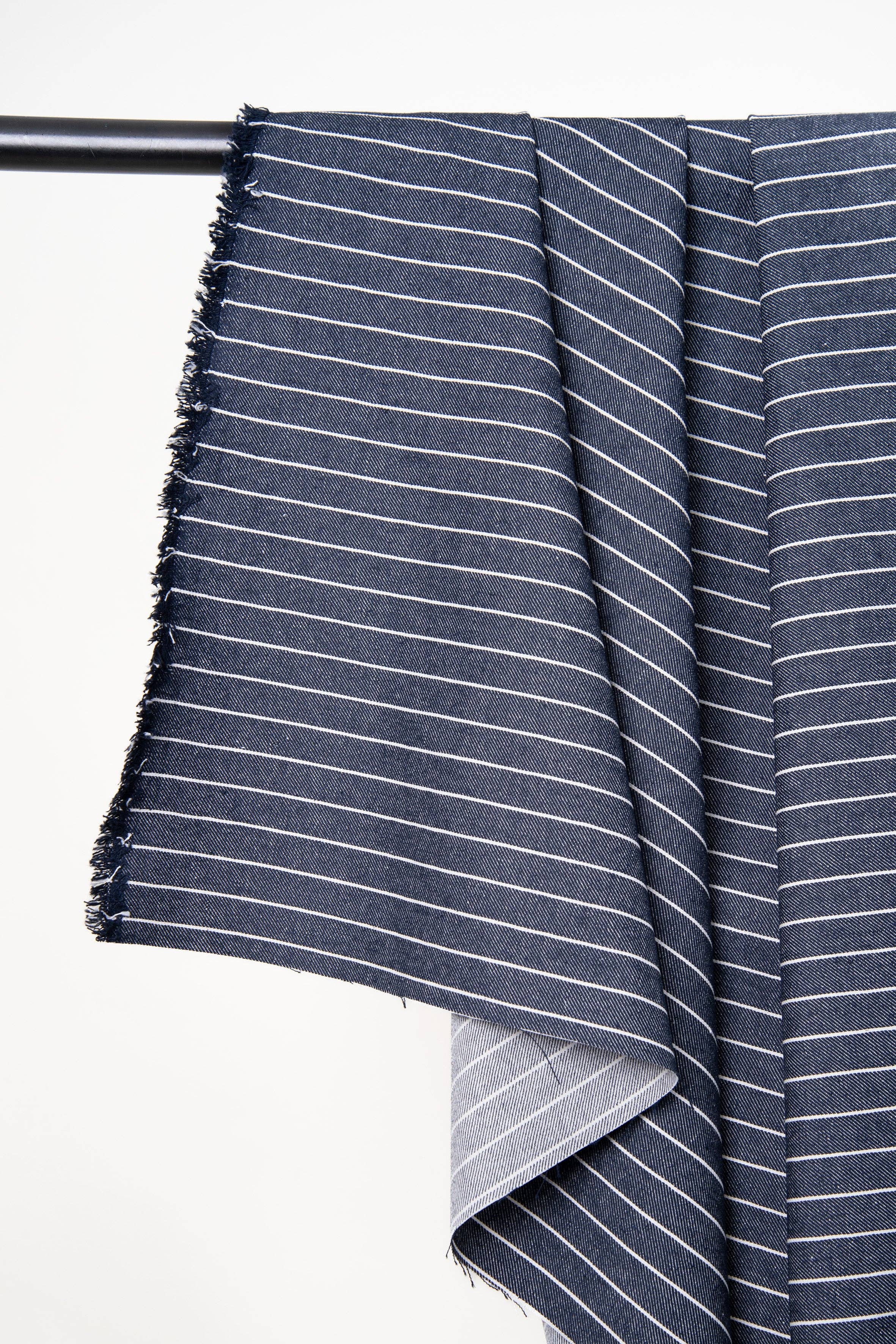 Atelier Brunette - Fabrics & Sewing Patterns Shop - Wholesale Fabric - Fabric "Denim Wide Stripes Mid Blue"1