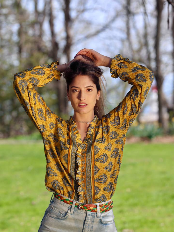 Heritage Top met ruches aan de voorkant - Upcycled voor wholesale door Guru