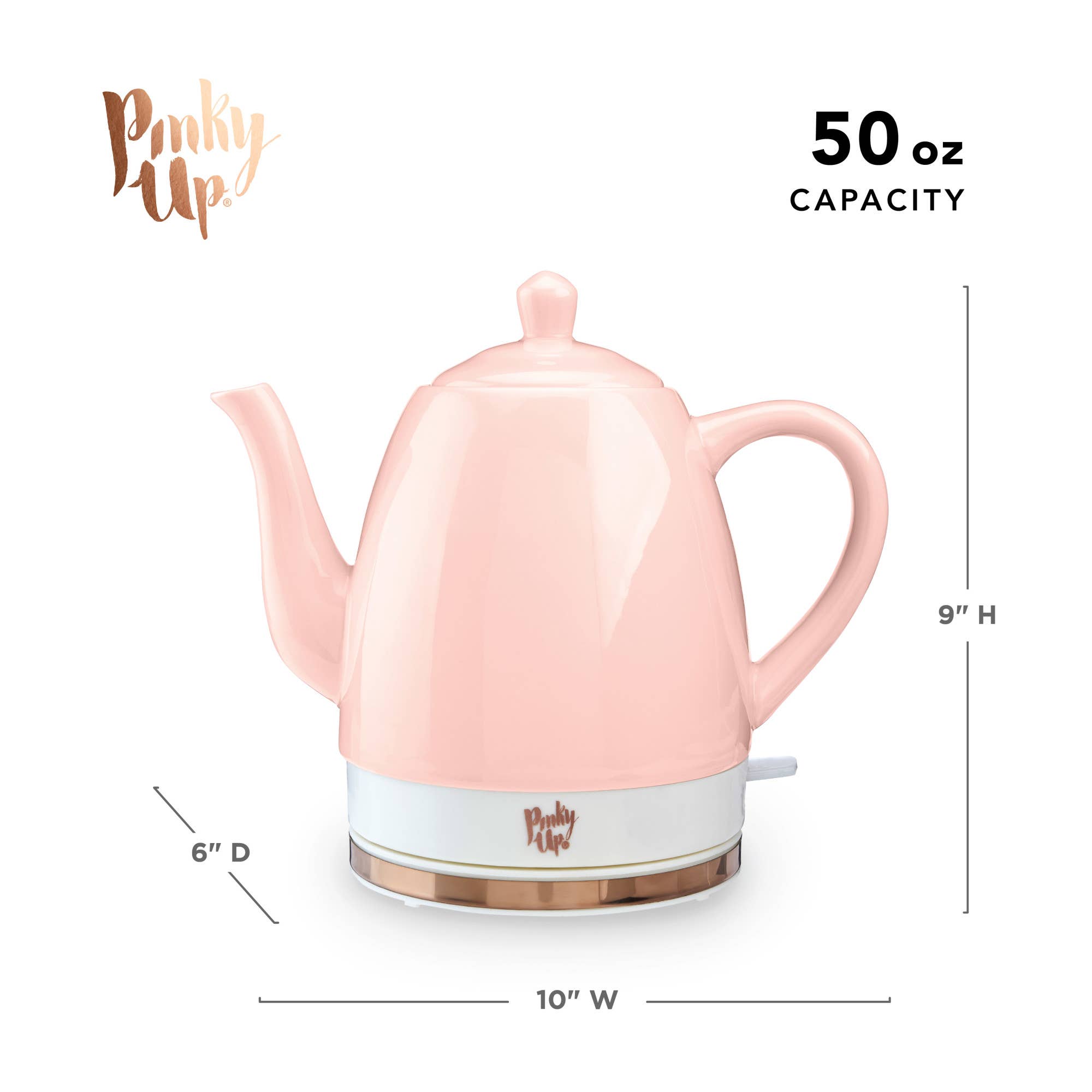 Pinky Up - Wholesale Tea Pot - Noelle™ Ceramic Electric Gooseneck Tea Kettle 50oz in Pink6