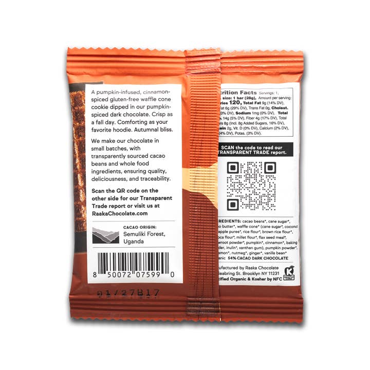 Raaka Chocolate - Wholesale Chocolate Bar - Pumpkin Spice Dipped Waffle Cone Bar - Fall & Thanksgiving2
