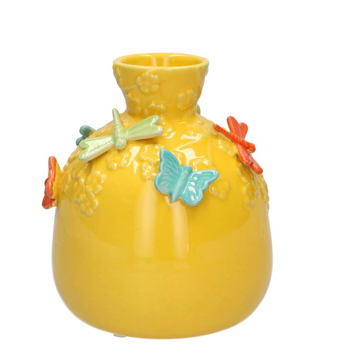 Vaas dragonflys 16cm hoog yellow for wholesale by DRYdecorations