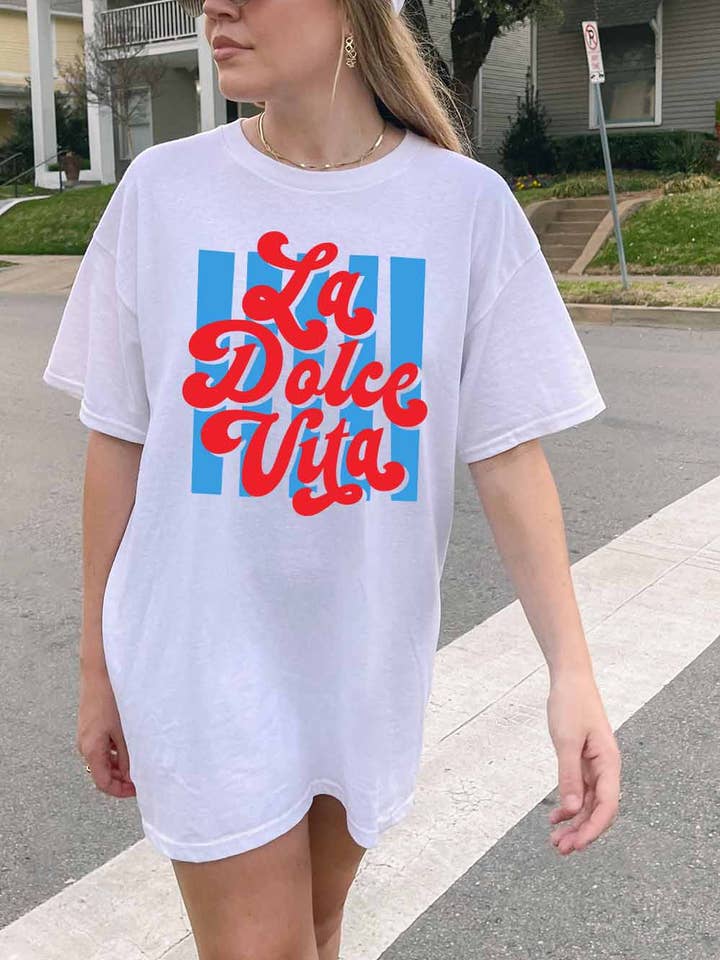 Kvinder Grafisk T-shirt, La Dolce Vita for engroshandel hos Khristee