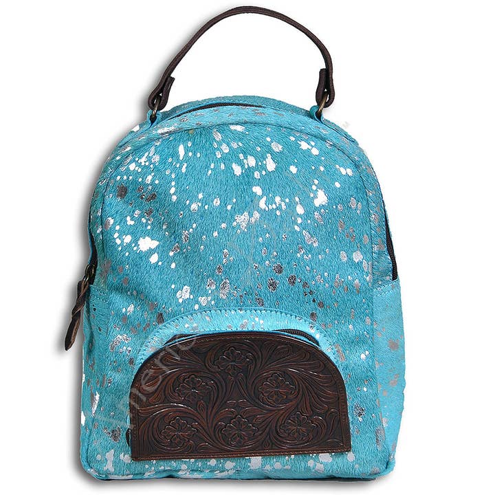 LS Western - Wholesale Backpack – Women's - ADBGS156 Natural Cowhide Leather Backpack with Hand-Tooled Floral Pocket - Western Style6