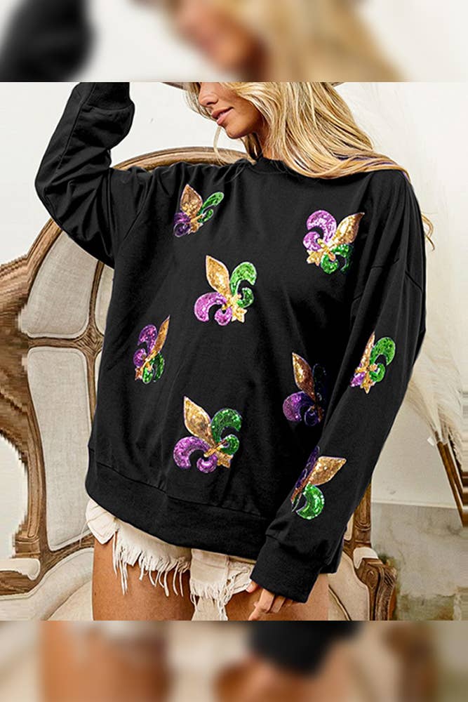 UNISHE - Vente Sweat-shirt – femme - Chandail à sequins en patchwork Mardi Grass OZX0992